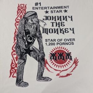 Borat Johnny The Monkey White Tee With Guerilla Monkey On Front XL